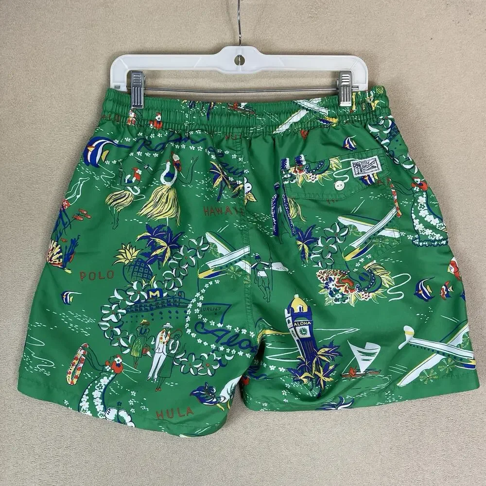 Polo‎ Ralph Lauren Short Mens L Green Hawaiian Traveler Lined Swim Trunk 5.5